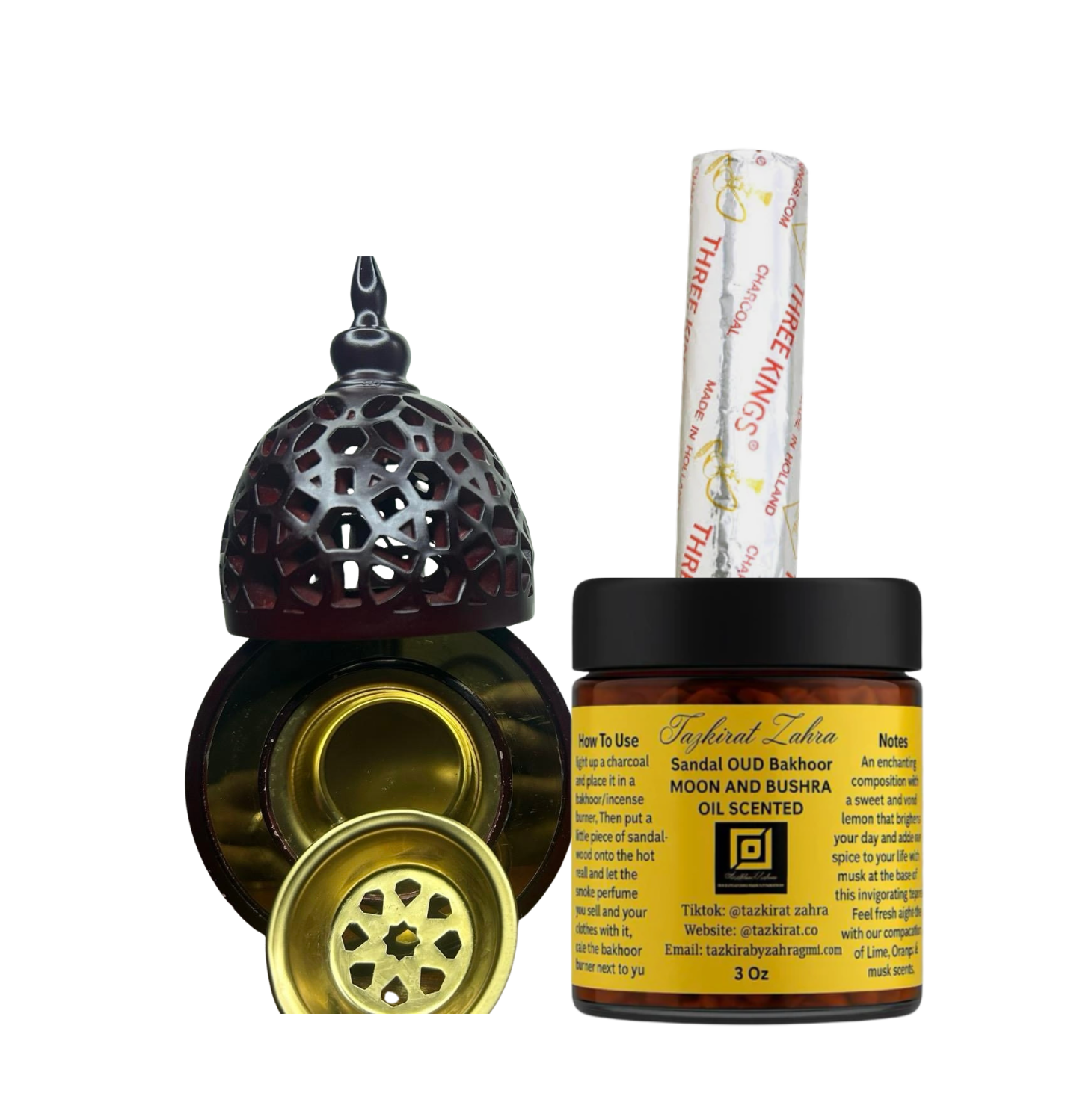 Complete Moon & Bushra Perfume Oil Scented Bakhoor burning set