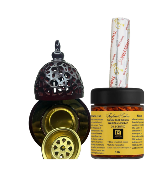 Complete Oud Jawad Perfume Oil Scented Bakhoor burning set : except lighter is excluded Kit.