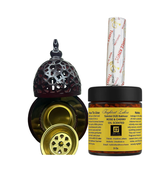 Complete Rose & Cherry Perfume Oil Scented Bakhoor burning set : except lighter is excluded Kit.